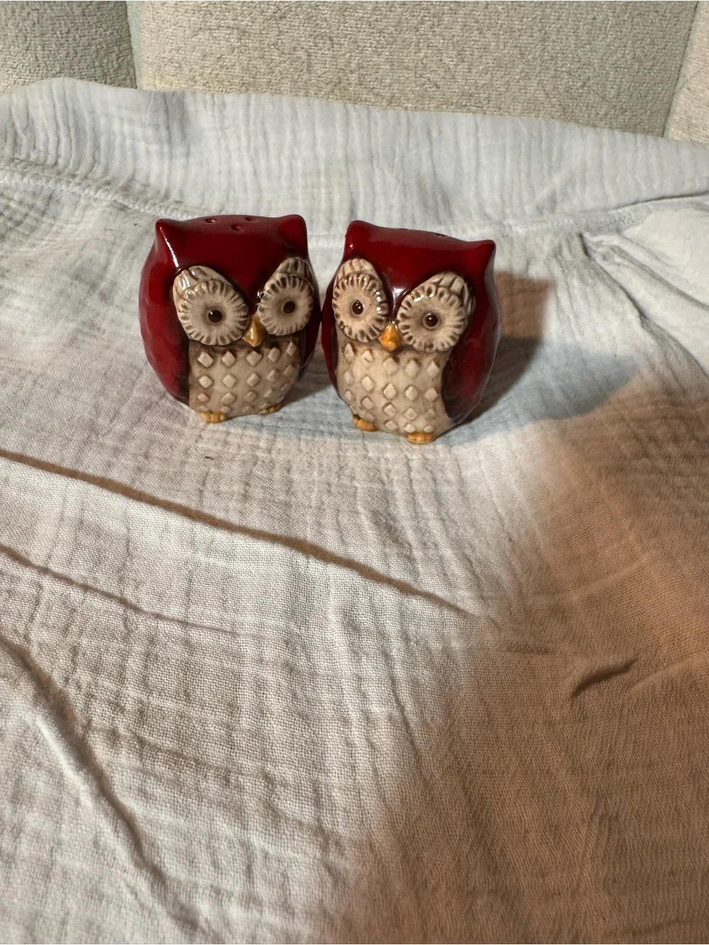 Red Owl Ceramic Salt and Pepper Shaker Set - Kitchen Decorative Seasoning Pair